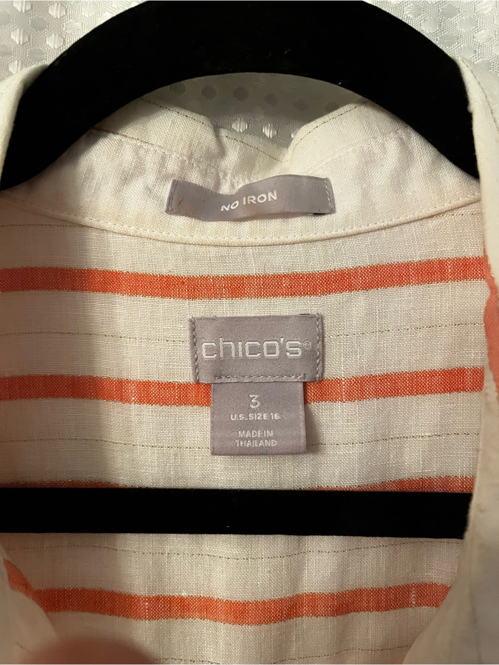 Button-Front Long Striped No Iron Linen Tunic in White and Orange - Picture 3 of 5